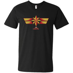 Marvel Captain Marvel Retro Red Yellow Logo Men V-Neck T-Shirt