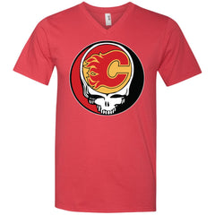 Calgary Flames Grateful Dead Steal Your Face Hockey Nhl Shirts Men V-Neck T-Shirt Men V-Neck T-Shirt - parenttees