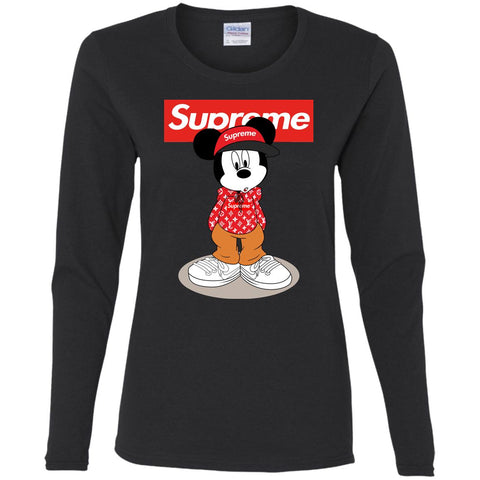 Supreme Mickey Mouse T-shirt Women Long Sleeve Shirt Black / S Women Long Sleeve Shirt - parenttees