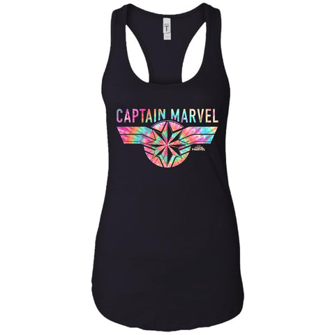 Captain Marvel Logo Banner Tie Dye Colors Women Tank Top Black / X-Small Women Tank Top - parenttees