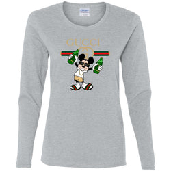 Gucci Mickey Mouse Drink Beer T-shirt Women Long Sleeve Shirt