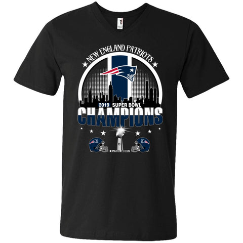 Nfl – New England Patriots 2019 Super Bowl Champions Football Men V-Neck T-Shirt Black / S Men V-Neck T-Shirt - parenttees