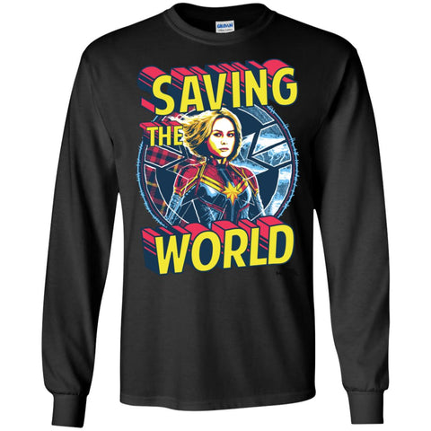 Captain Marvel Saving The World Portrait Men Long Sleeve Shirt Black / S Men Long Sleeve Shirt - parenttees