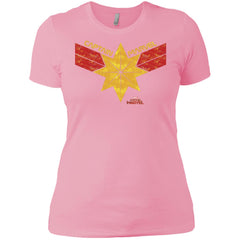 Captain Marvel Distressed Star Ribbon Logo Women Cotton T-Shirt Women Cotton T-Shirt - parenttees