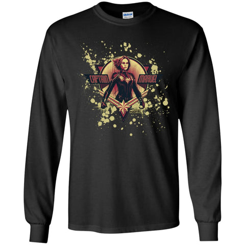 Captain Marvel Cracked Paint Splatter Logo Men Long Sleeve Shirt Black / S Men Long Sleeve Shirt - parenttees