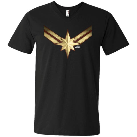 Captain Marvel Gleaming Chest Logo Men V-Neck T-Shirt Black / S Men V-Neck T-Shirt - parenttees