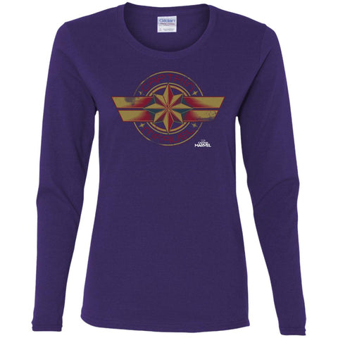 Captain Marvel Color Fade Circle Logo Badge Women Long Sleeve Shirt Purple / S Women Long Sleeve Shirt - parenttees