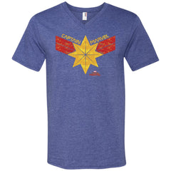 Captain Marvel Distressed Star Ribbon Logo Men V-Neck T-Shirt Men V-Neck T-Shirt - parenttees