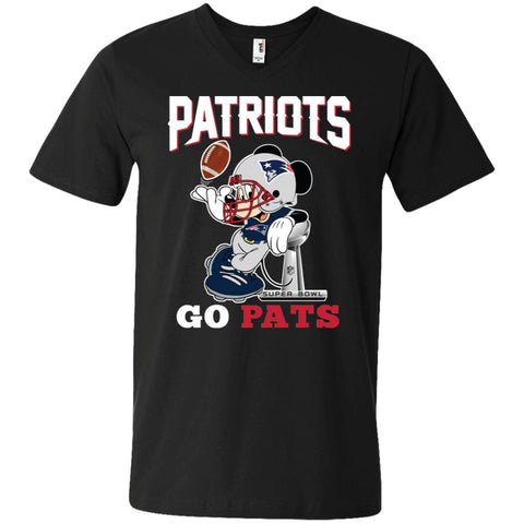 Go Pats - New England Patriots Super Bowl 2019 Mickey Mouse Football Nfl Men V-Neck T-Shirt Black / S Men V-Neck T-Shirt - parenttees