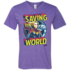 Captain Marvel Saving The World Portrait Men V-Neck T-Shirt Men V-Neck T-Shirt - parenttees