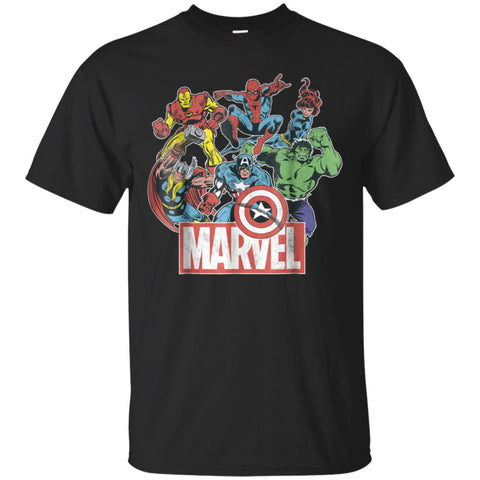 Marvel Avengers Team Retro Comic Vintage Graphic Men Cotton T-Shirt Black / S Men Cotton T-Shirt - parenttees