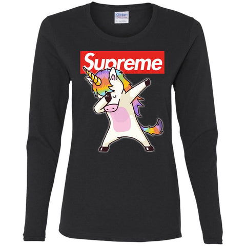 Supreme Unicorn T-shirt Dance Dabbing Unicorn Women Long Sleeve Shirt Black / S Women Long Sleeve Shirt - parenttees