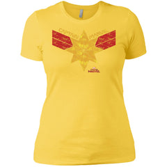 Captain Marvel Distressed Star Ribbon Logo Women Cotton T-Shirt Women Cotton T-Shirt - parenttees