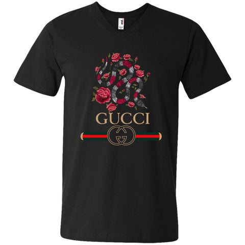 Gucci Logo Snake T-shirt Men V-Neck T-Shirt Black / S Men V-Neck T-Shirt - parenttees