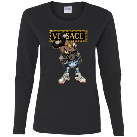 Versace Mickey Mouse Cartoon T-shirt Women Long Sleeve Shirt Black / S Women Long Sleeve Shirt - parenttees