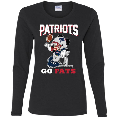 Go Pats - New England Patriots Super Bowl 2019 Mickey Mouse Football Nfl Women Long Sleeve Shirt Black / S Women Long Sleeve Shirt - parenttees