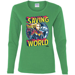 Captain Marvel Saving The World Portrait Women Long Sleeve Shirt Women Long Sleeve Shirt - parenttees