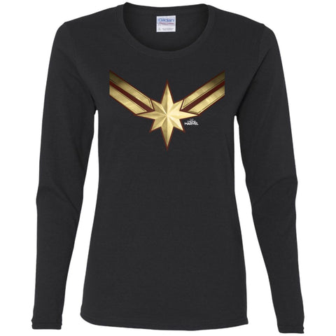 Captain Marvel Gleaming Chest Logo Women Long Sleeve Shirt Black / S Women Long Sleeve Shirt - parenttees