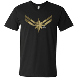 Captain Marvel Simple Gold Shadowed Logo Men V-Neck T-Shirt