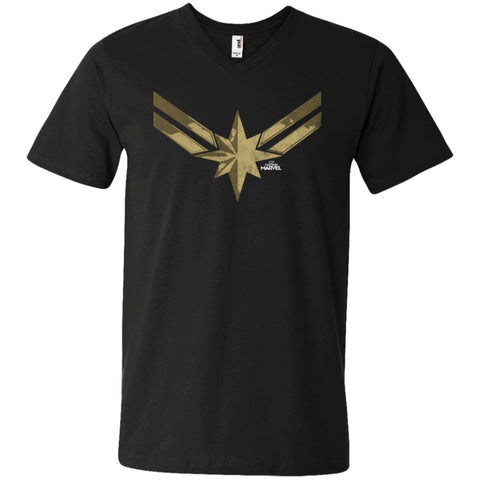 Captain Marvel Simple Gold Shadowed Logo Men V-Neck T-Shirt Black / S Men V-Neck T-Shirt - parenttees