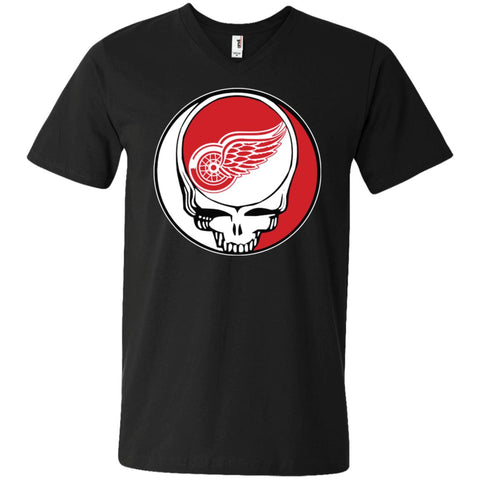 Detroit Red Wings Grateful Dead Steal Your Face Hockey Nhl Shirts Men V-Neck T-Shirt Black / S Men V-Neck T-Shirt - parenttees