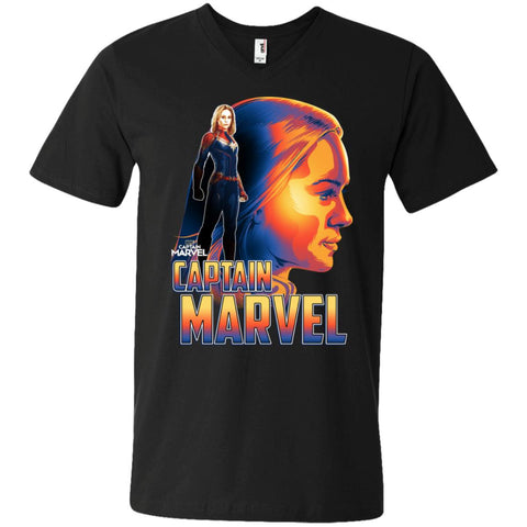 Captain Marvel Bold Sunset Portrait Men V-Neck T-Shirt Black / S Men V-Neck T-Shirt - parenttees