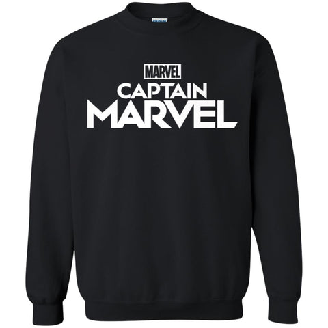 Marvel Captain Marvel Movie Logo White Crewneck Pullover Sweatshirt Black / S Crewneck Pullover Sweatshirt - parenttees