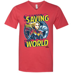 Captain Marvel Saving The World Portrait Men V-Neck T-Shirt Men V-Neck T-Shirt - parenttees