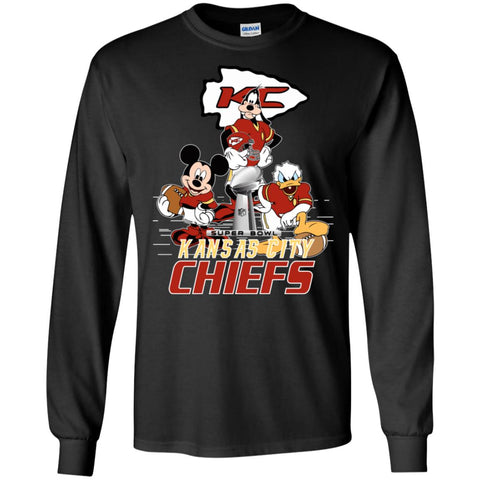 Nfl – Kansas City Chiefs Donald Duck Goofy Mickey Mouse Super Bowl 2019 Football Men Long Sleeve Shirt Black / S Men Long Sleeve Shirt - parenttees