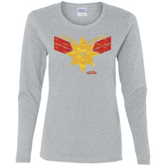 Captain Marvel Distressed Star Ribbon Logo Women Long Sleeve Shirt Women Long Sleeve Shirt - parenttees