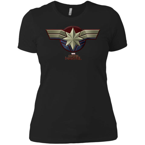 Marvel Captain Marvel Movie Chest Symbol Women Cotton T-Shirt Black / X-Small Women Cotton T-Shirt - parenttees