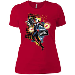 Captain Marvel Plaid Jean Patched Portrait Women Cotton T-Shirt Women Cotton T-Shirt - parenttees