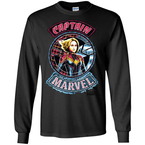 Captain Marvel Stitched Patched Portrait Men Long Sleeve Shirt Black / S Men Long Sleeve Shirt - parenttees