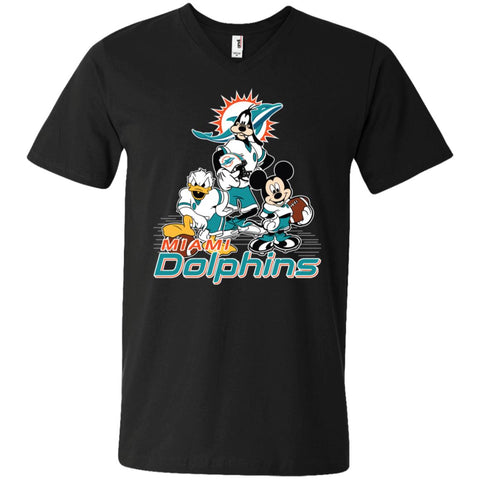 Mickey Mouse Miami Dolphins American Football Nfl Sports Shirt Men V-Neck T-Shirt Black / S Men V-Neck T-Shirt - parenttees