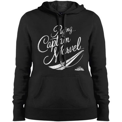 Captain Marvel Paging Distressed Cursive Women Hooded Sweatshirt Black / X-Small Women Hooded Sweatshirt - parenttees