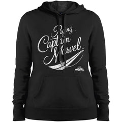 Captain Marvel Paging Distressed Cursive Women Hooded Sweatshirt Women Hooded Sweatshirt - parenttees