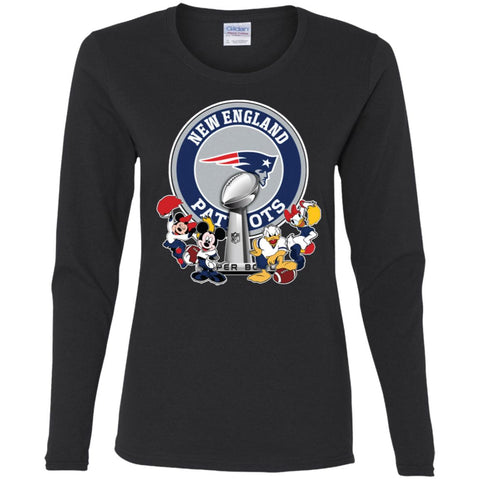 New England Patriots Super Bowl 2019 Mickey Minnie Mouse Donald Daisy Duck Football Nfl Women Long Sleeve Shirt Black / S Women Long Sleeve Shirt - parenttees