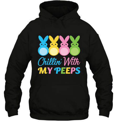 Chillin With My Cute Peeps Easter Bunny Funny Eggs Pullover Hoodie Sweatshirt Pullover Hoodie Sweatshirt / Black / S Apparel - parenttees