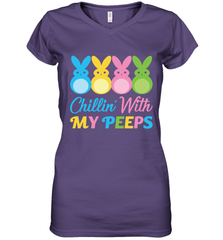 Chillin With My Cute Peeps Easter Bunny Funny Eggs Women V-Neck T-Shirt Apparel - parenttees