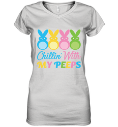 Chillin With My Cute Peeps Easter Bunny Funny Eggs Women V-Neck T-Shirt
