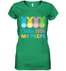 Chillin With My Cute Peeps Easter Bunny Funny Eggs Women V-Neck T-Shirt Apparel - parenttees