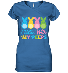 Chillin With My Cute Peeps Easter Bunny Funny Eggs Women V-Neck T-Shirt Apparel - parenttees