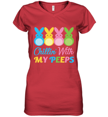Chillin With My Cute Peeps Easter Bunny Funny Eggs Women V-Neck T-Shirt Apparel - parenttees