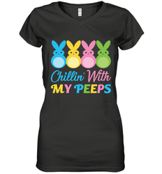 Chillin With My Cute Peeps Easter Bunny Funny Eggs Women V-Neck T-Shirt
