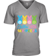 Chillin With My Cute Peeps Easter Bunny Funny Eggs Men V-Neck T-Shirt Apparel - parenttees