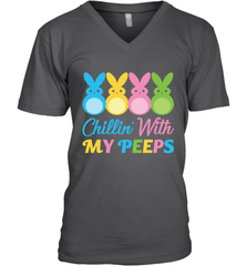 Chillin With My Cute Peeps Easter Bunny Funny Eggs Men V-Neck T-Shirt Apparel - parenttees