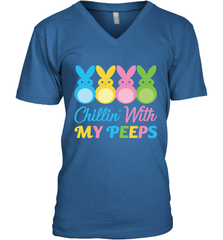 Chillin With My Cute Peeps Easter Bunny Funny Eggs Men V-Neck T-Shirt Apparel - parenttees