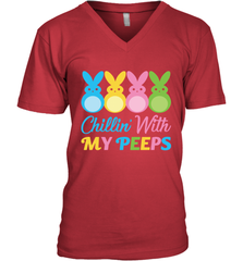 Chillin With My Cute Peeps Easter Bunny Funny Eggs Men V-Neck T-Shirt Apparel - parenttees