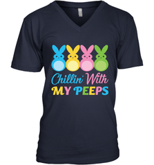 Chillin With My Cute Peeps Easter Bunny Funny Eggs Men V-Neck T-Shirt Apparel - parenttees